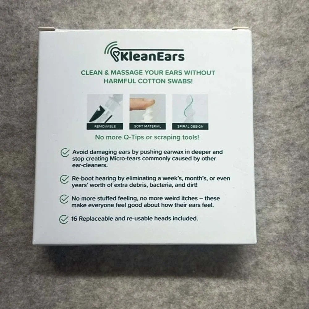 KleanEars Grip Tips Earwax Remover Kit 16 Replaceable Spiral Heads White Green